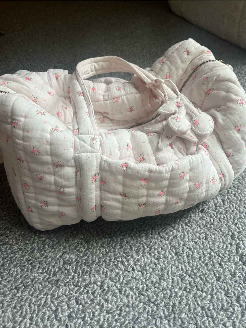 Bonpoint Quilted Floral Diaper Bag in Light Cream and Pink
